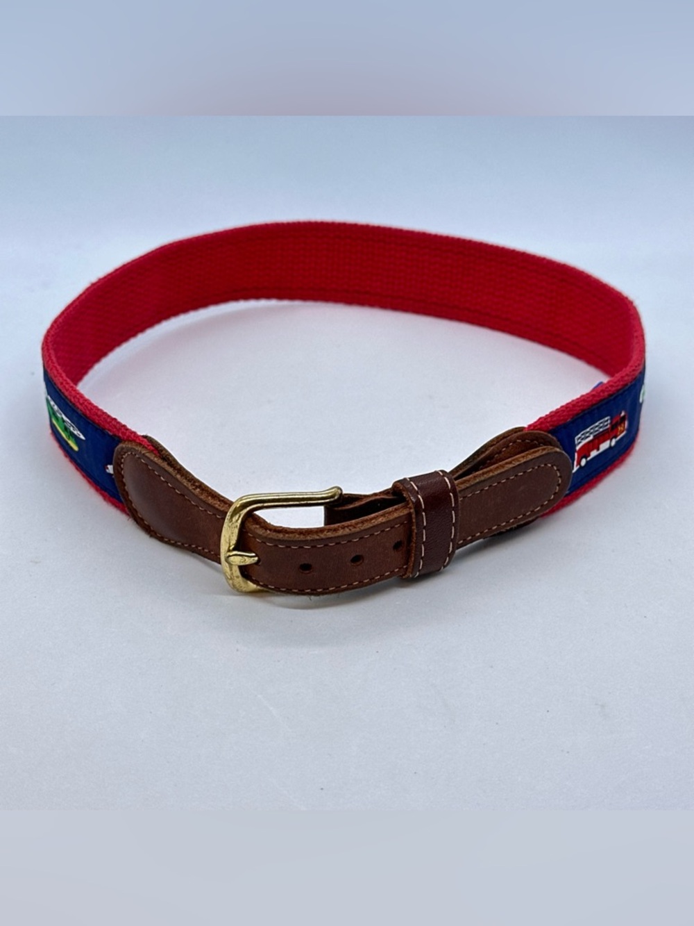 Bailey Boys Leather Canvas Woven Ribbon Emergency Vehicles Belt Size 20 Navy Red